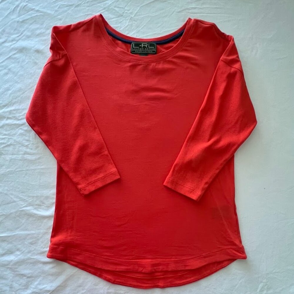 Lauren Ralph Lauren Women Short Sleeve Boat Neck T-Shirt Orange SizeS 92%Cotton